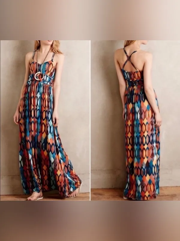 Maeve Multicolor Geometric Spaghetti-Strap Maxi Dress XS - Image 3