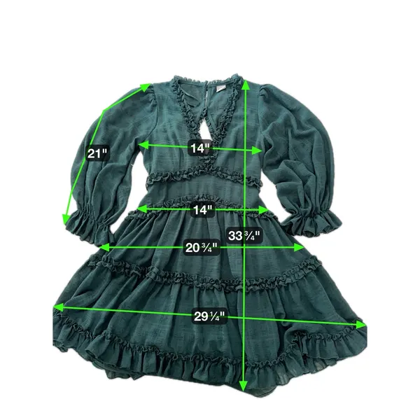 Selfie Leslie Emerald Green Ruffle Tiered Mini Dress Long Sleeve Cutout Size M - Image 12