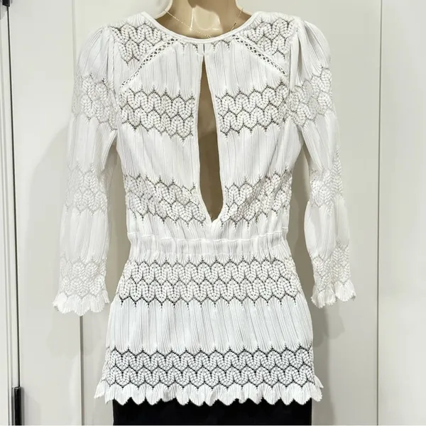 Free People Fire Island Blouse Crochet 3/4 Sleeve White Small Festival Boho Chic - Image 5