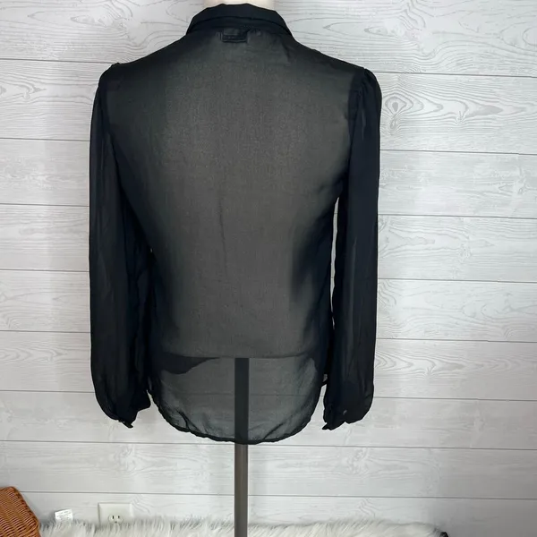 Stitches by Marjorie de Martino 80’s black sheer button up blouse size 9 - Image 3