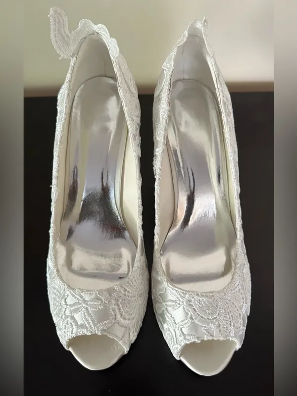 JIAJIA Elegant White/Ivory Lace Peep-Toe Heels - Bridal Women's Shoes - Image 7