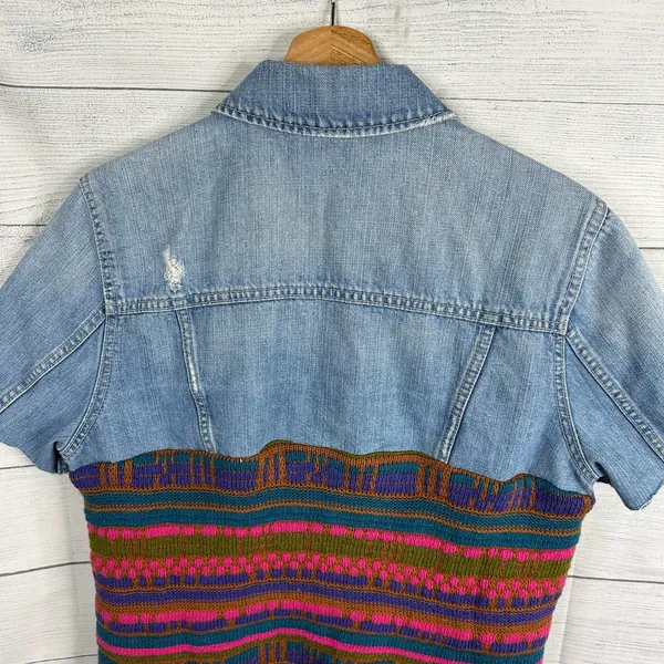 Vintage Womens size XL Handmade Reworked Denim Jean Knit Cardigan Jacket - Image 5