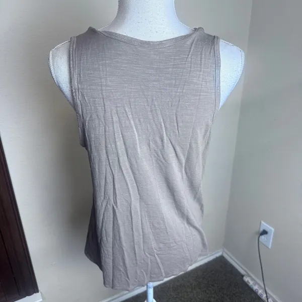 Old Navy Luxe High‎ Neck Tank Top Sediment Taupe Slub Knit Sleeveless Medium - Image 3