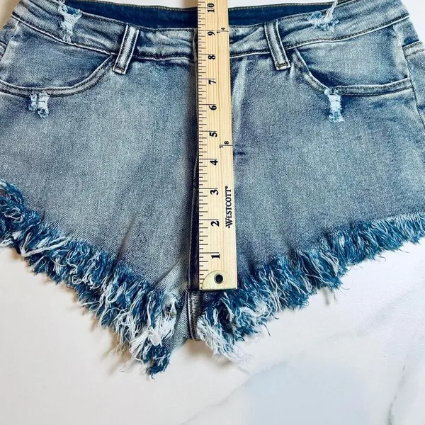 American Vintage Vintage Y2K‎ 2000s Micro Mini Raw Hem Distressed denim shorts - Image 3