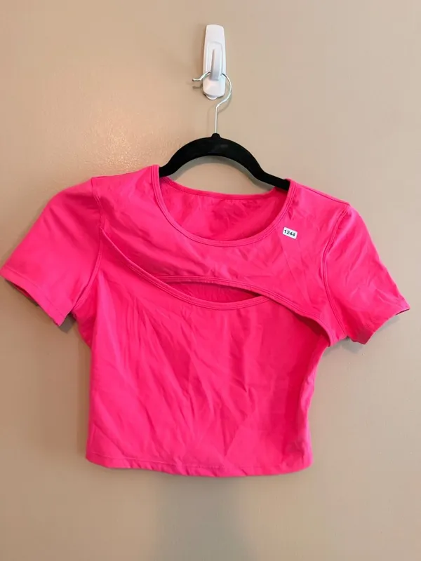 Halara S Softly Zero Hot Pink Short Sleeve Cut-Out Crop Top Size S - Image 7