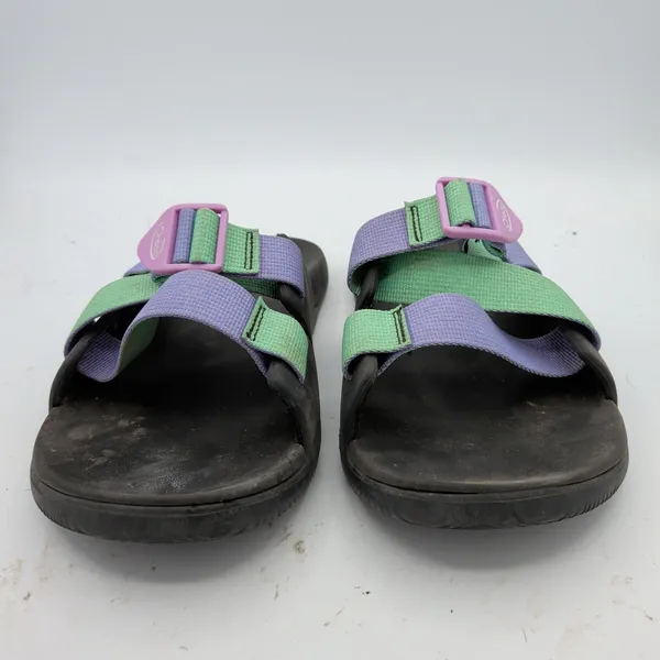 Chacos Chillos Slide Sandals Women 9 Black Green Purple Colorblock Straps J106604 - Image 3