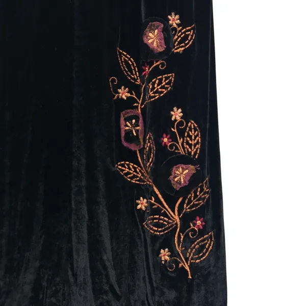 Vintage Black‎ Burgundy Velvet Floral Embroidered Boho Whimsigoth Maxi Dress S - Image 4