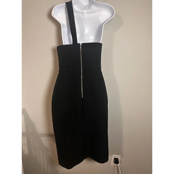 Nicholas Black One Shoulder Asymmetric Slit Midi Cocktail Dress Womens‎ US 8 - Image 5