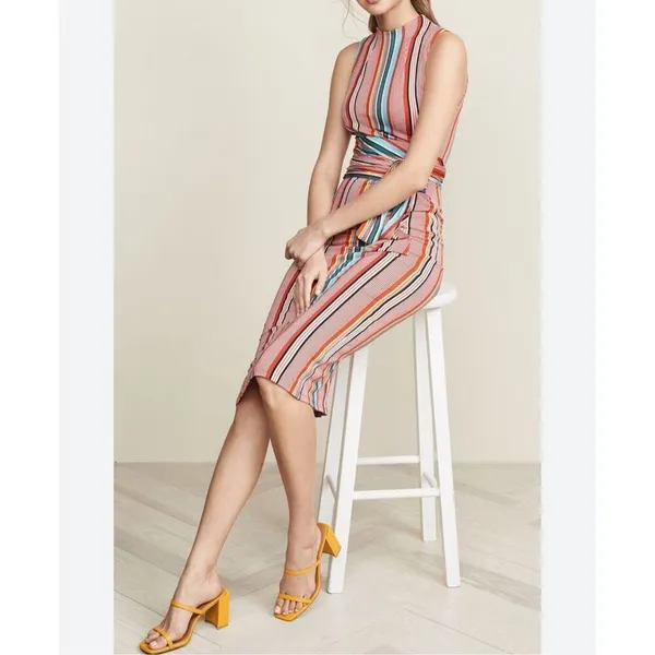 Alice & Olivia Delora colorful vertical striped wrap tie waist midi dress size 2 - Image 4