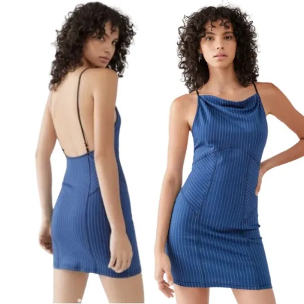 Urban Outfitters -764 Complex‎ High-Neck Open Back Mini Dress Navy Blue Small - Image 2