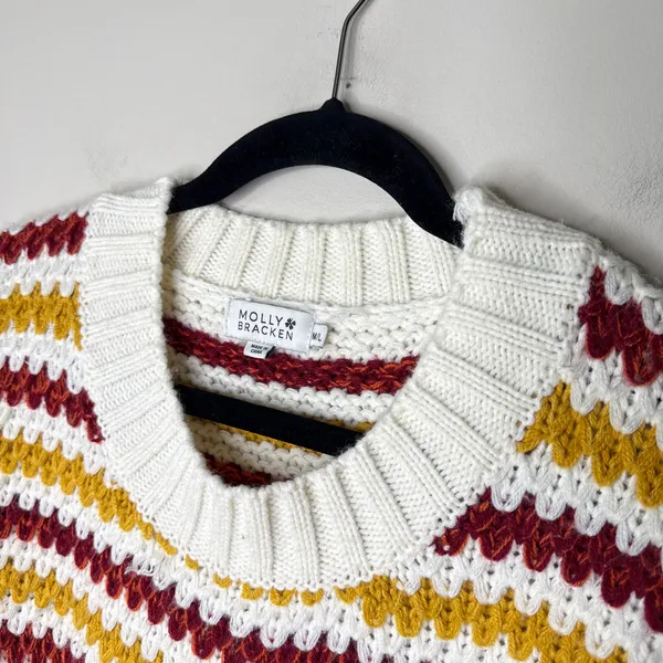 Molly Bracken Chunky Knit Striped Long Sleeve Retro Sweater Size M/L‎ Crochet - Image 2