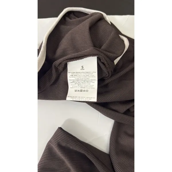 Women's 2 Piece Lounge Set Brown Size S Crop Top Flare Pants White Trim Y2K - Image 5