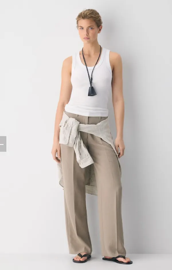 Aritzia The Effortless Pant Wide-Leg Rise Low Pants in Beige Size 4 - Image 2