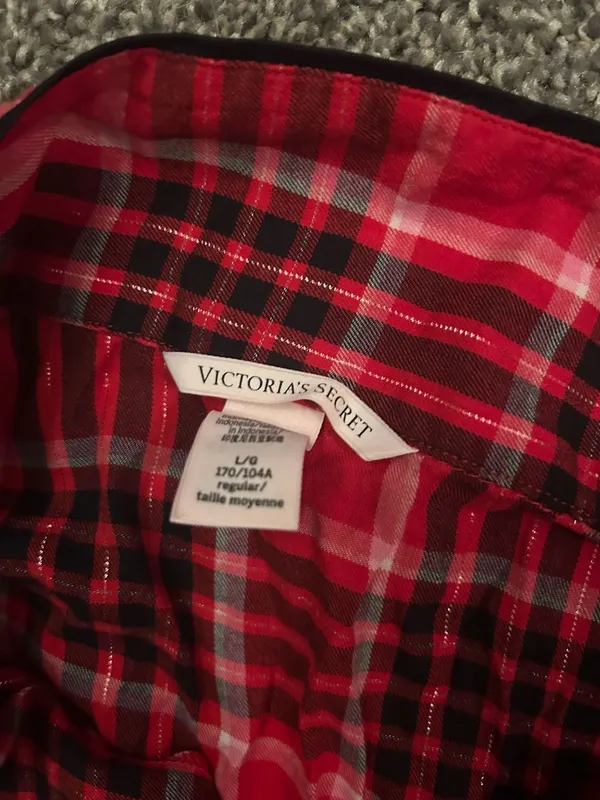Victoria's Secret Embroidered Plaid Flannel Button-Down Pajama Set - Image 4