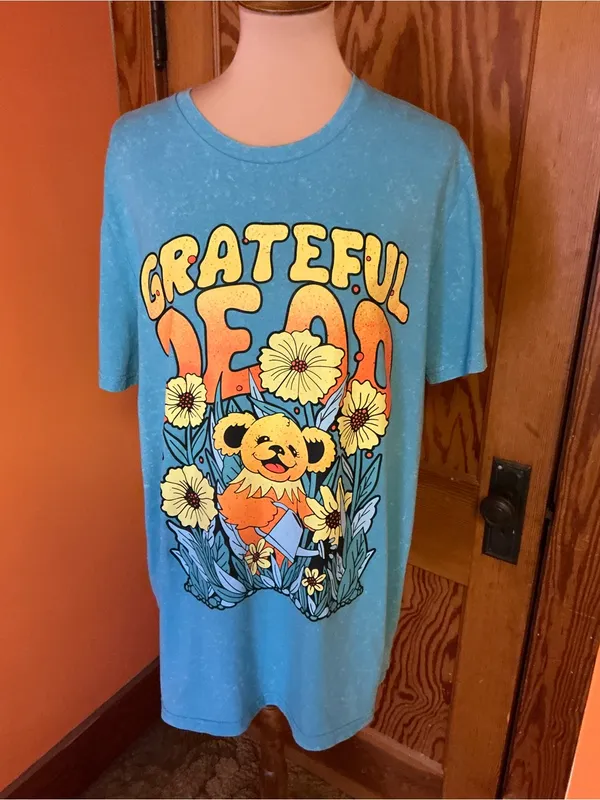 Grateful Dead Dancing Bear Flowers Blue Tie Dye Graphic T Shirt XL Deadhead - Image 5