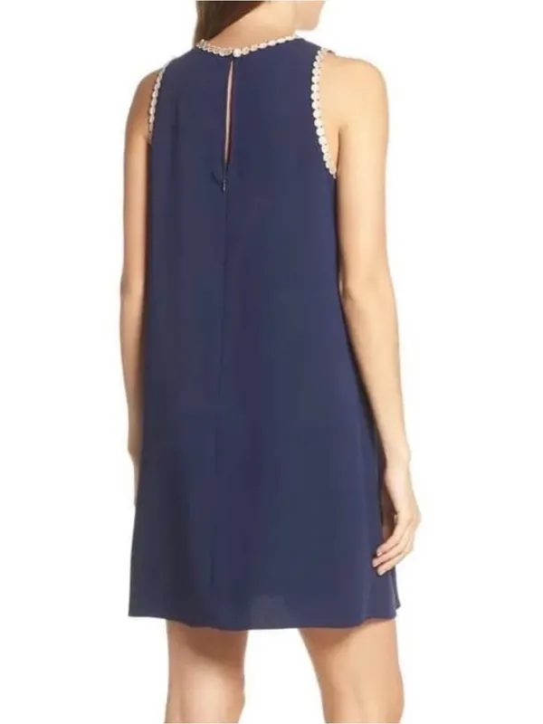 Lilly Pulitzer Navy Nala Shift Dress 4 Gold Crochet Lace Neckpiece Preppy Summer - Image 2