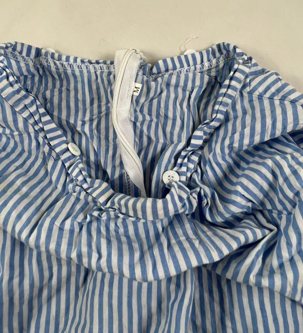 MD Blue White Cotton Stripe Mini A Line Skirt - Image 4