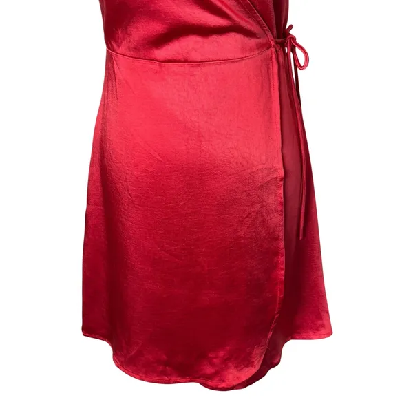 Princess Polly Emily Mini Dress Women 6 Red Satin Wrap V-Neck Sexy Party - Image 4