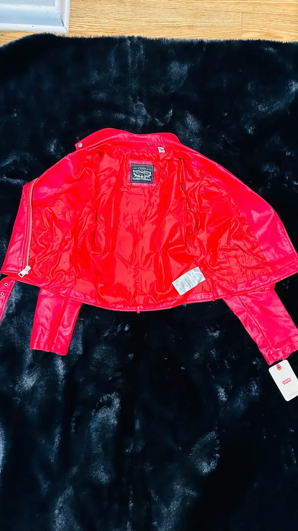 LEVI’s STRAUSS & CO Red Faux Leather Bomber Jacket - Image 18
