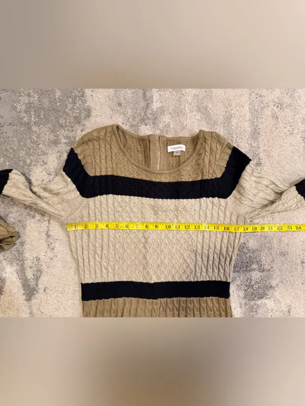 Calvin Klein Beige, Black and Cream Cable Knit Fit-and-Flare Dress - Image 5