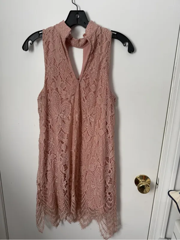 Sleeveless Lace Shift Dress - Dusty Rose - Image 2