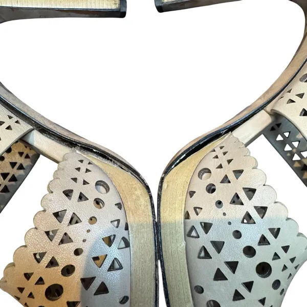 Tory Burch Shoes‎ Womens Size 8.5 Beige Leather Cutout Ankle Strap Sandals Heels - Image 8