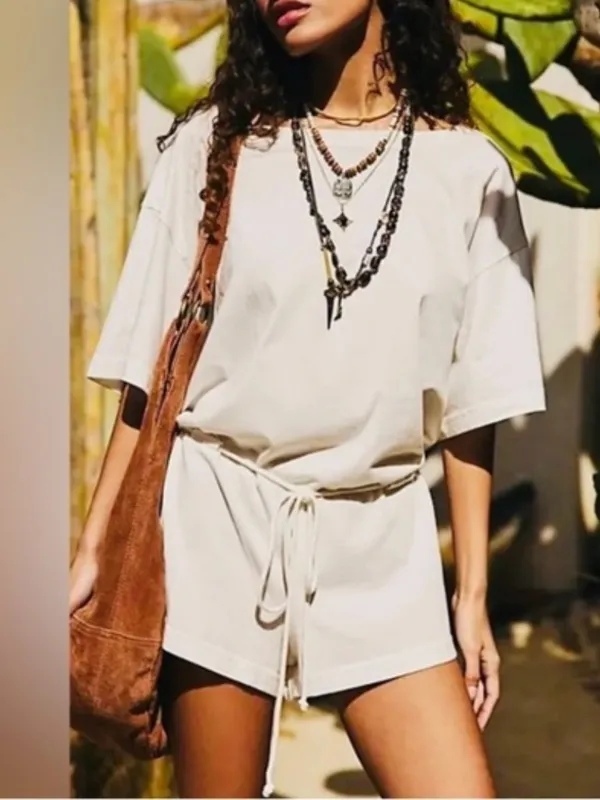 NWOT Free est X Free People white cotton Monet drawstring belted romper - Image 3