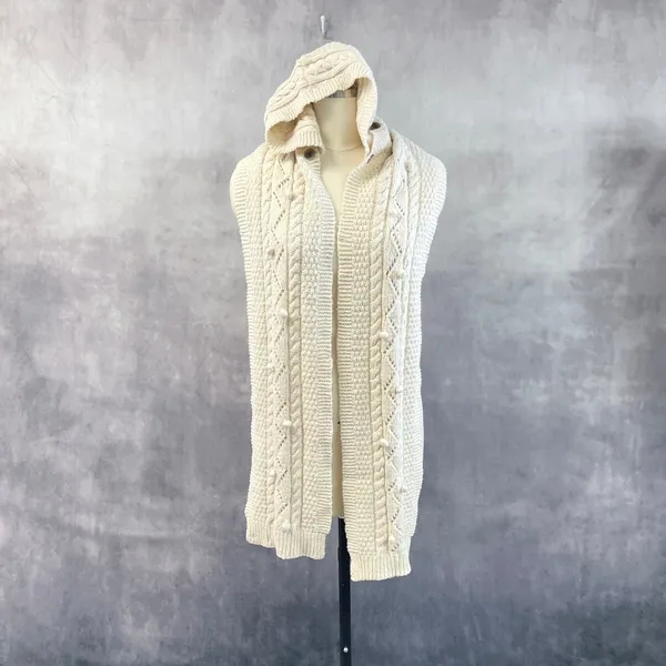 Lands End Cable Knit Detachable Hood Scarf Heritage Winter Resort Lodge Cottage - Image 3