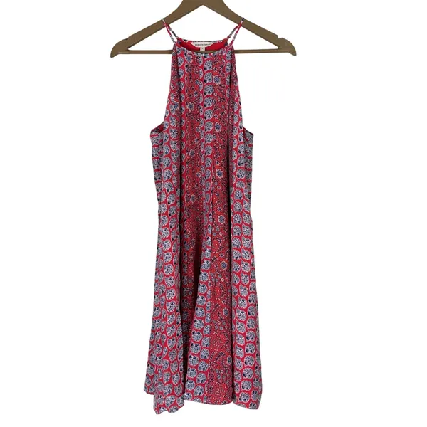 Rebecca Taylor Floral Medallion Silk Trapeze Mini Dress Red Blue Boho Size 2 - Image 3