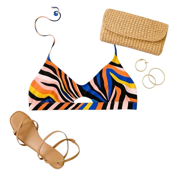 Hurley Zebra Print Bikini Top Multicolor Halter Swim Top Beach Resort Large EUC - Image 5
