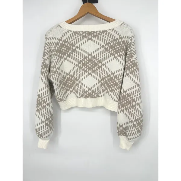 Hollister Button Cardigan Sweater Women XS Plaid Cropped Preppy Academia Neutral - Image 3