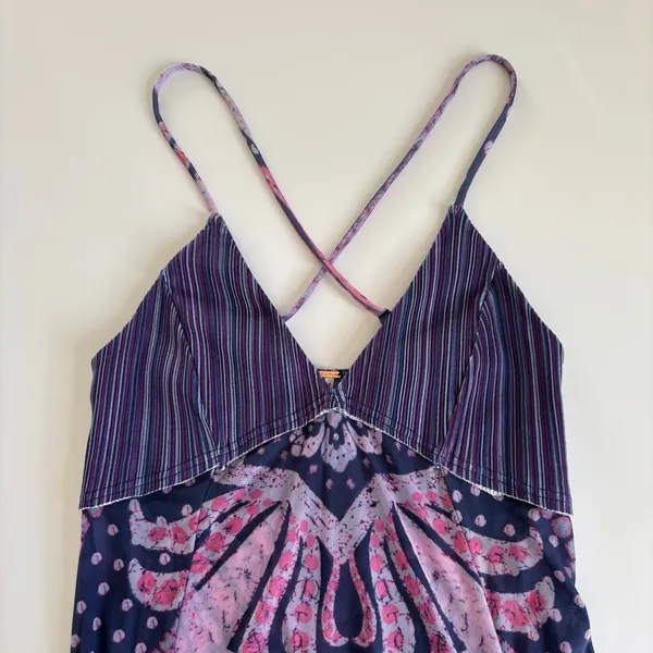 Free People Swept Away Maxi Top Sheer Dress Beach Cover-Up Womens XL Blue/Purple - Image 3