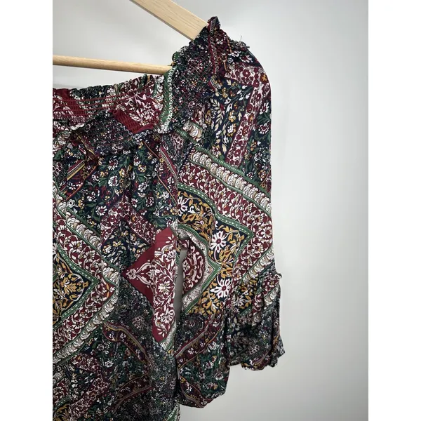 Rose & Grace Boho Patchwork Peasant Dress Rayon Off Shoulder Festival Sz‎ S - Image 4