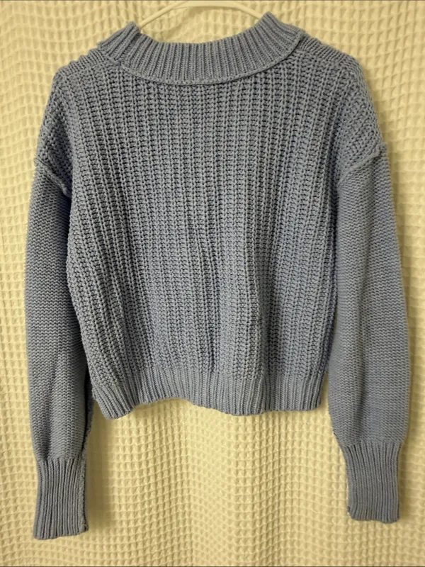 Free People Bell Song Texture-Knit Sweater Vintage Blue Periwinkle Medium - Image 6