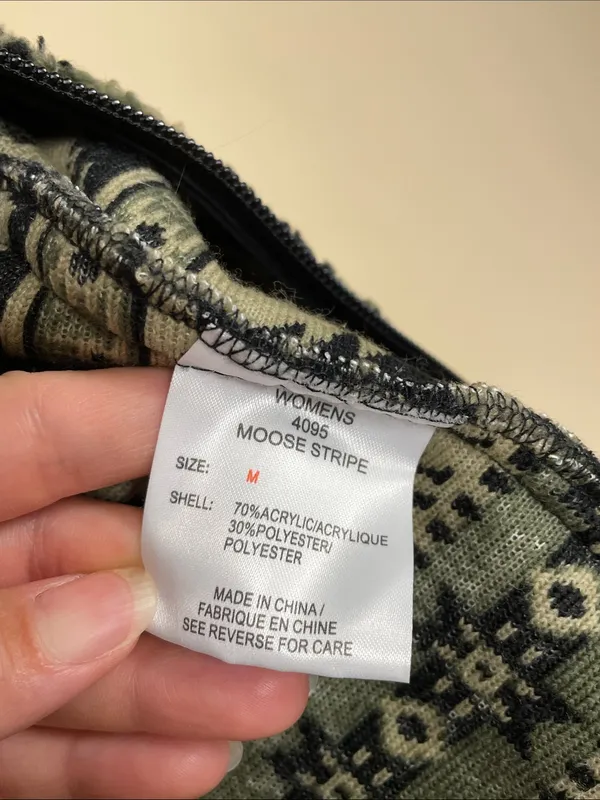 Woolrich Women’s Sherpa Faux Fur Moose Stripe Green Black Tan Zip-Up Vest - Image 8