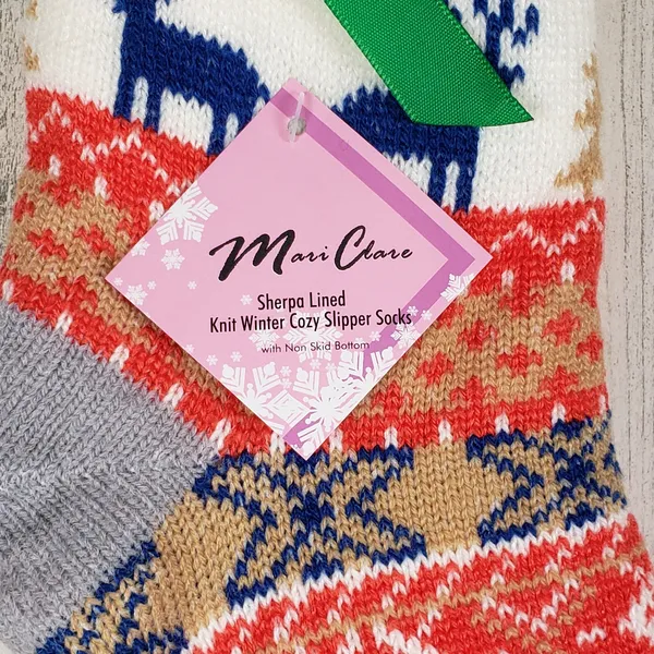 NWT Mari Clare Sherpa Lined Knit Winter Reindeer Design No-Slip Slipper Socks - Image 5