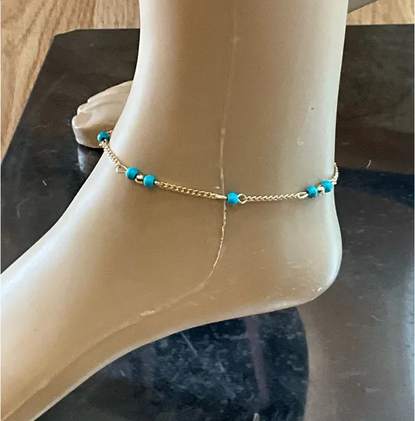 Elegant Turquoise Beaded Gold Anklet Blue - Image 4