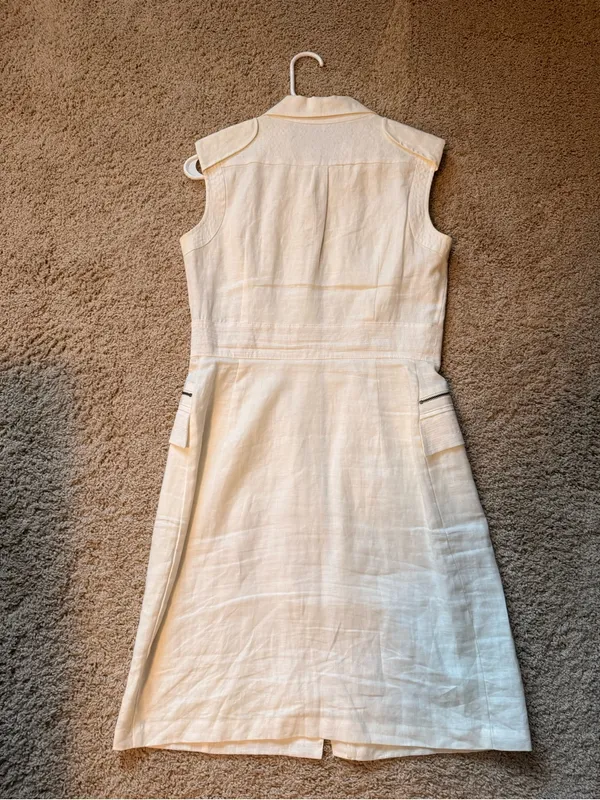 Daniel Cremieux Cream Sleeveless Zip-Front Linen-Blend Dress - Image 4