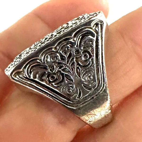 Silver tone large filagree cocktail ring - Image 2