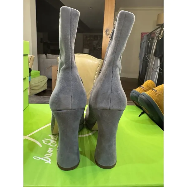 Chic Sam Edelman Jaye Suede Chunky Heel Fashion Boots Womens Size 11 River Rock - Image 5