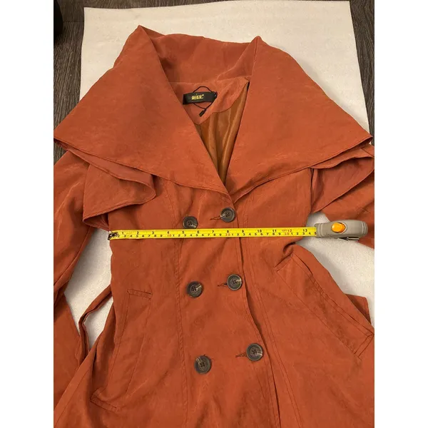 Brown Double Breasted Capelet Trench Coat S NEW Classic Retro Glam Preppy Retro - Image 8