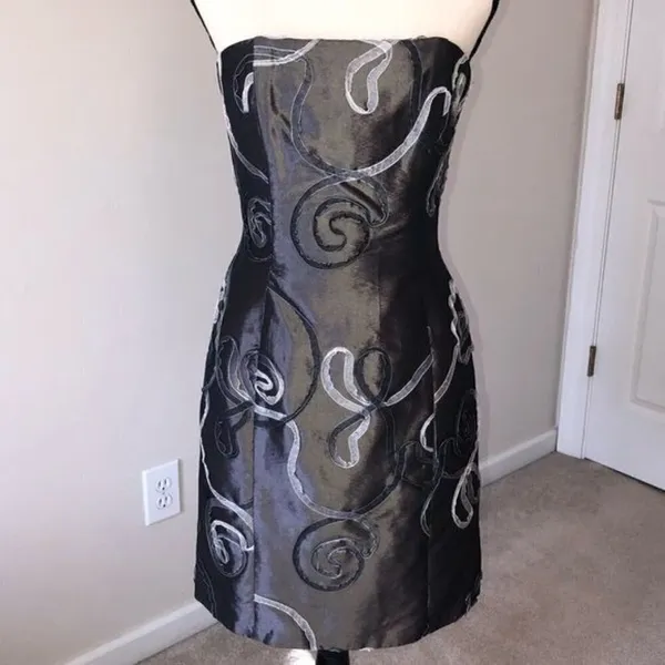 Vintage Jessica McClintock Dress Autumn Wedding Guest Strapless S XS Metallic 90 - Image 3
