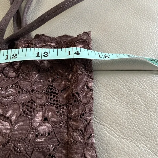 Y2K Brown Lace Built-In Bra Stretchy Cami Tank Top Size S - Image 7
