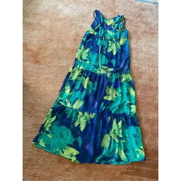 Mossimo Blue & Green Watercolor Chiffon Sleeveless Maxi Dress With Slip S - Image 6