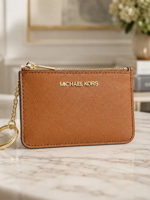 Michael Kors Saffiano Leather Cardholder Key Ring ID Wallet Zip NWT - Image 2