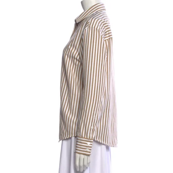 Reformation Striped Button-Up Shirt tan cream - Image 3