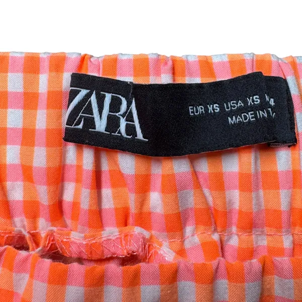 Zara Gingham Check Plaid Wrap Skort Neon Bright Orange Hot Pink White XS - Image 3