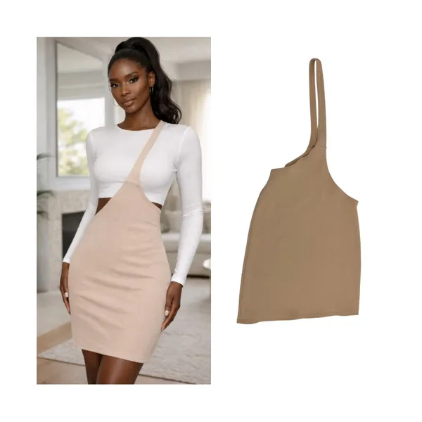 Manière De Voir Asymmetric Overall Ribbed Pencil Skirt Nude US Size 12 - Image 2