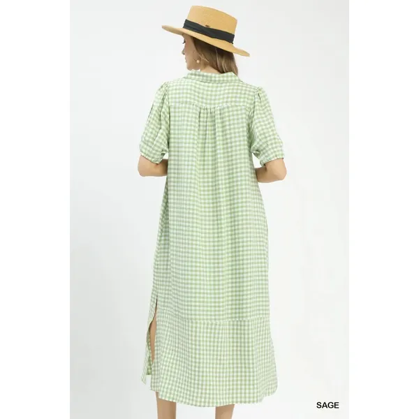 Umgee‎ Gingham Midi Dress with Side Pockets - Small - Image 3