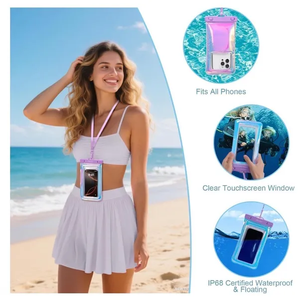 NWT Bagstellar Iridescent Clear Beach Tote Bag 4-Piece Waterproof Phone Kit - Image 5